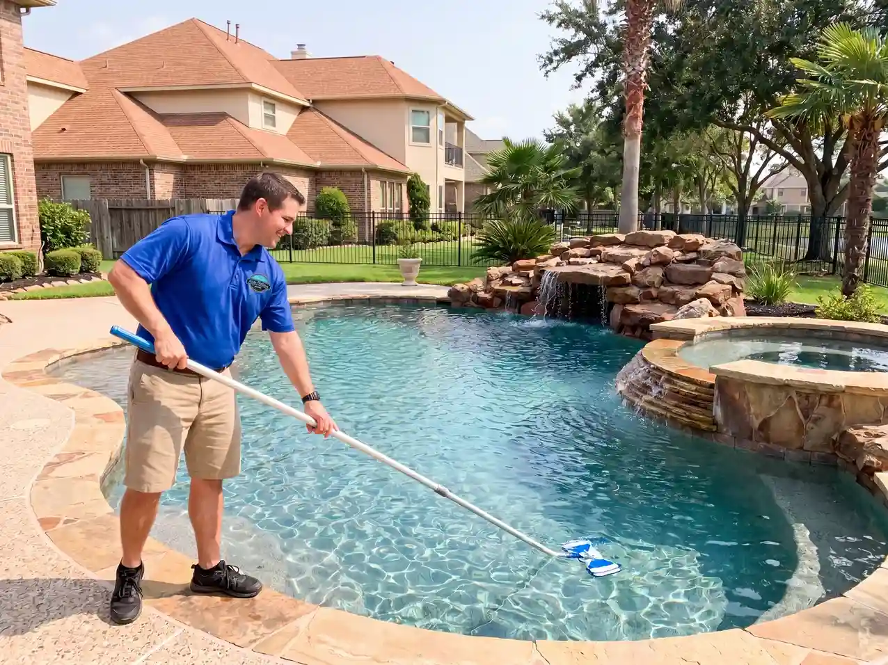 Clean, well-maintained pool with waterfall feature
