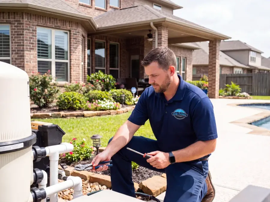 Katy-Fulshear Pools technician repairing pool equipment